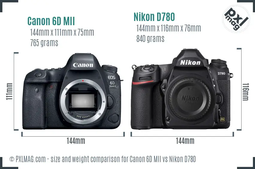 Canon 6D MII vs Nikon D780 size comparison