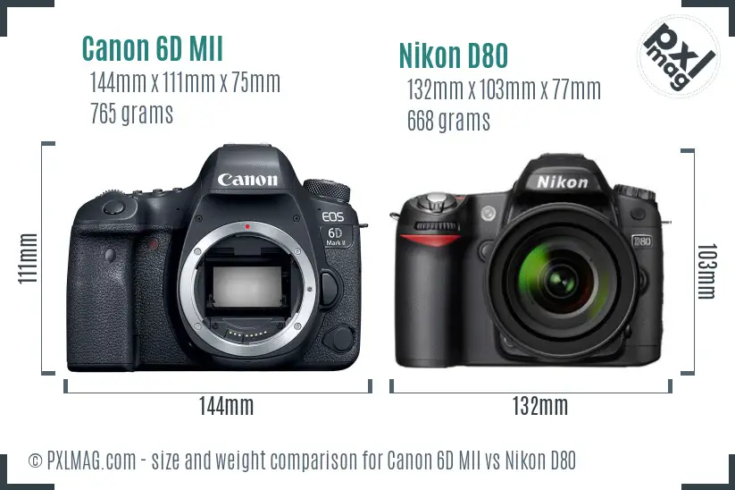 Canon 6D MII vs Nikon D80 size comparison