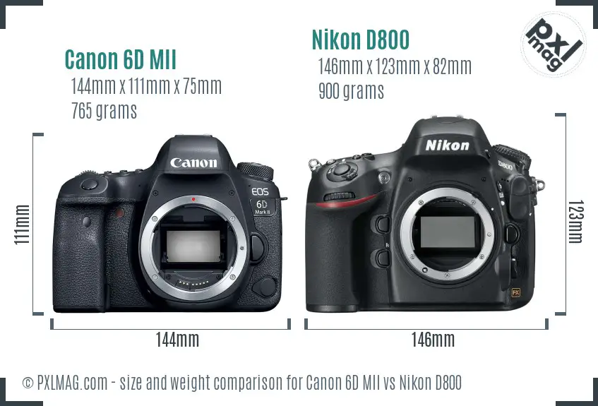 Canon 6D MII vs Nikon D800 size comparison