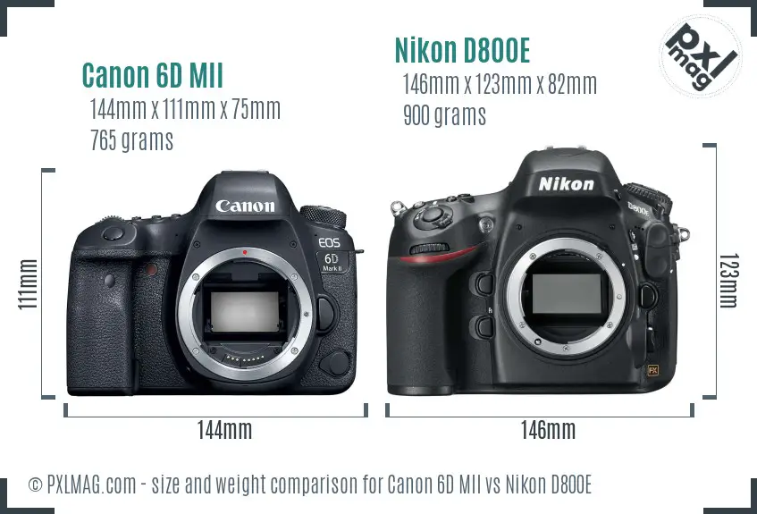 Canon 6D MII vs Nikon D800E size comparison