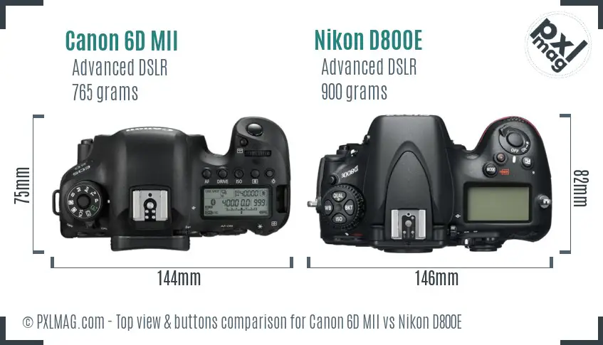 Canon 6D MII vs Nikon D800E top view buttons comparison