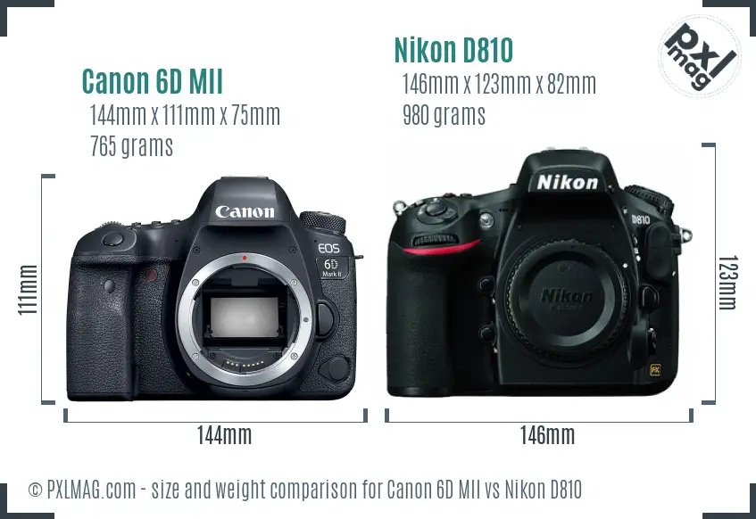 Canon 6D MII vs Nikon D810 size comparison
