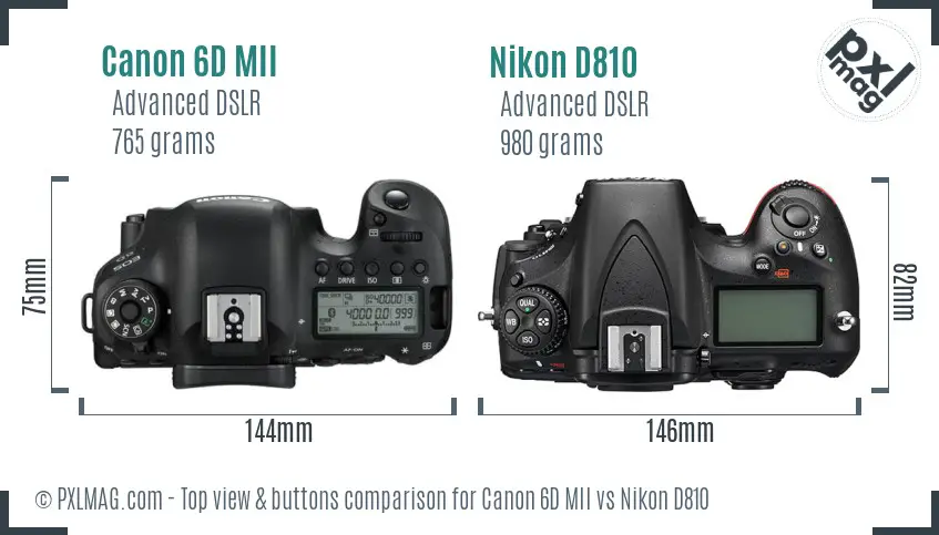 Canon 6D MII vs Nikon D810 top view buttons comparison