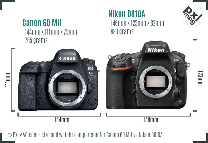 Canon 6D MII vs Nikon D810A size comparison