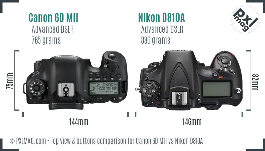 Canon 6D MII vs Nikon D810A top view buttons comparison