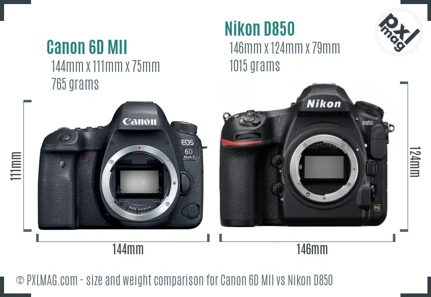 Canon 6D MII vs Nikon D850 size comparison