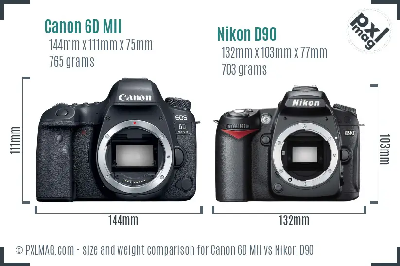 Canon 6D MII vs Nikon D90 size comparison