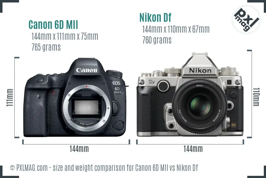 Canon 6D MII vs Nikon Df size comparison