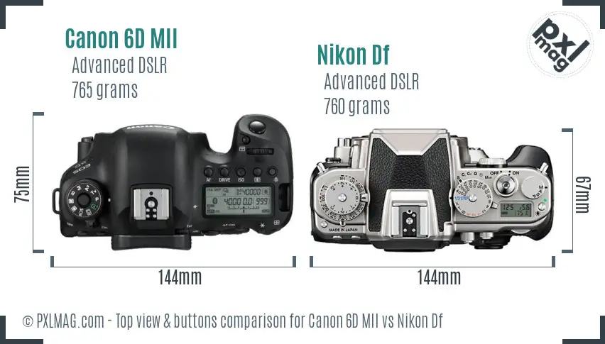 Canon 6D MII vs Nikon Df top view buttons comparison