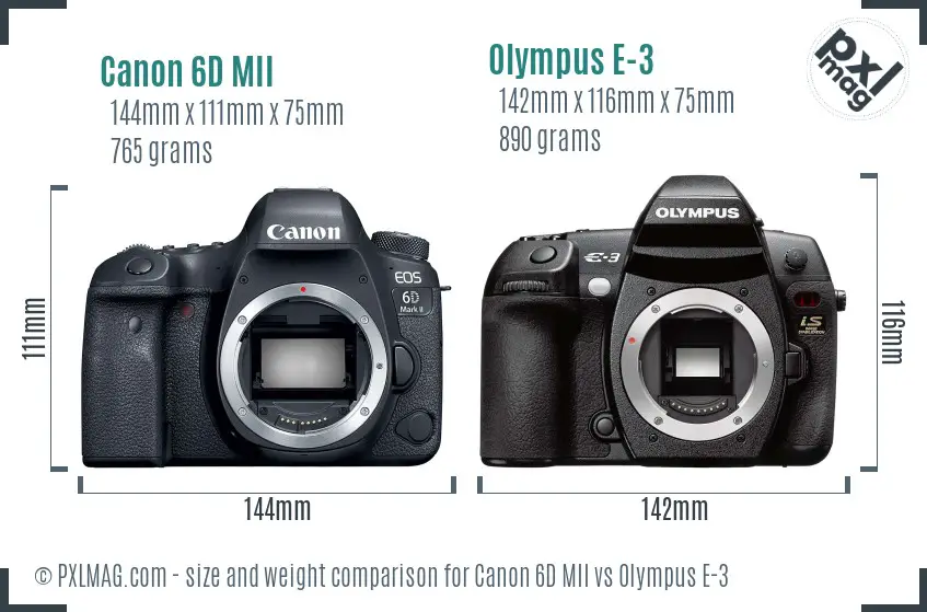 Canon 6D MII vs Olympus E-3 size comparison