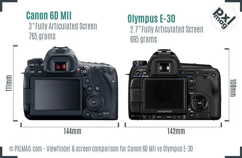 Canon 6D MII vs Olympus E-30 Screen and Viewfinder comparison