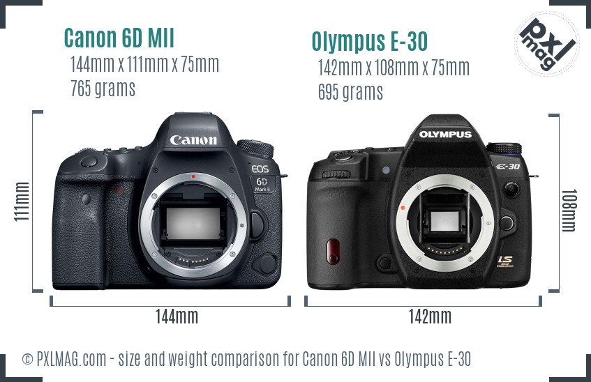 Canon 6D MII vs Olympus E-30 size comparison