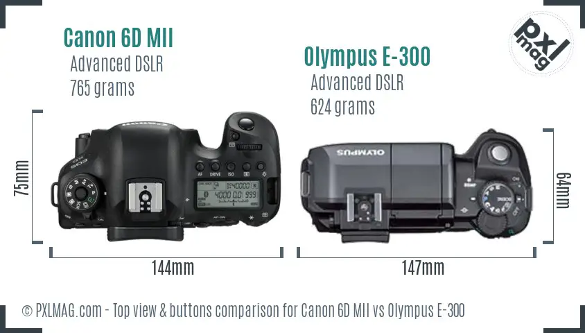 Canon 6D MII vs Olympus E-300 top view buttons comparison