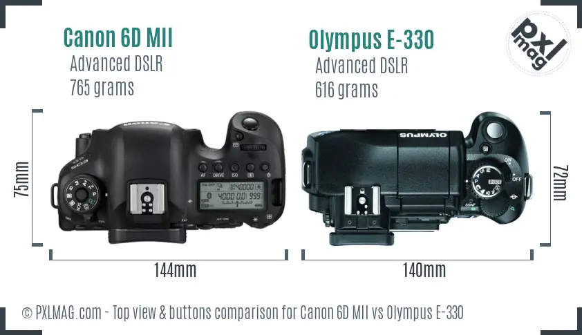 Canon 6D MII vs Olympus E-330 top view buttons comparison