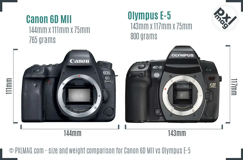 Canon 6D MII vs Olympus E-5 size comparison