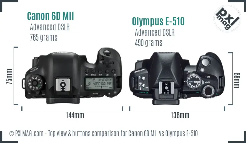 Canon 6D MII vs Olympus E-510 top view buttons comparison