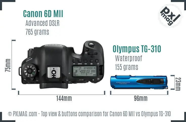 Canon 6D MII vs Olympus TG-310 top view buttons comparison