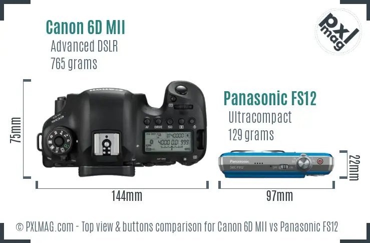 Canon 6D MII vs Panasonic FS12 top view buttons comparison