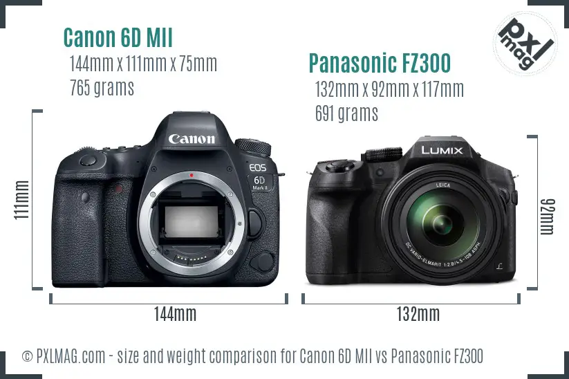 Canon 6D MII vs Panasonic FZ300 size comparison