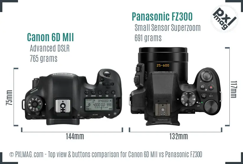 Canon 6D MII vs Panasonic FZ300 top view buttons comparison