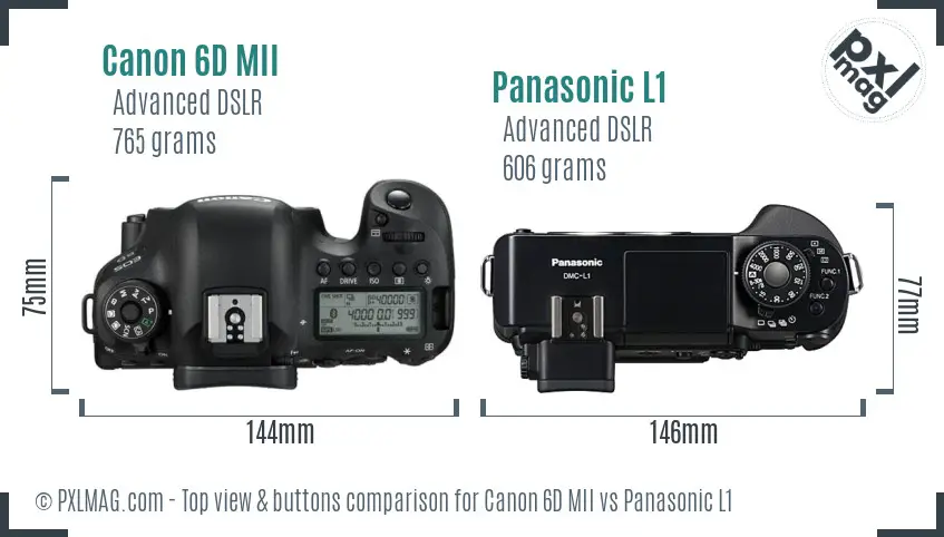 Canon 6D MII vs Panasonic L1 top view buttons comparison