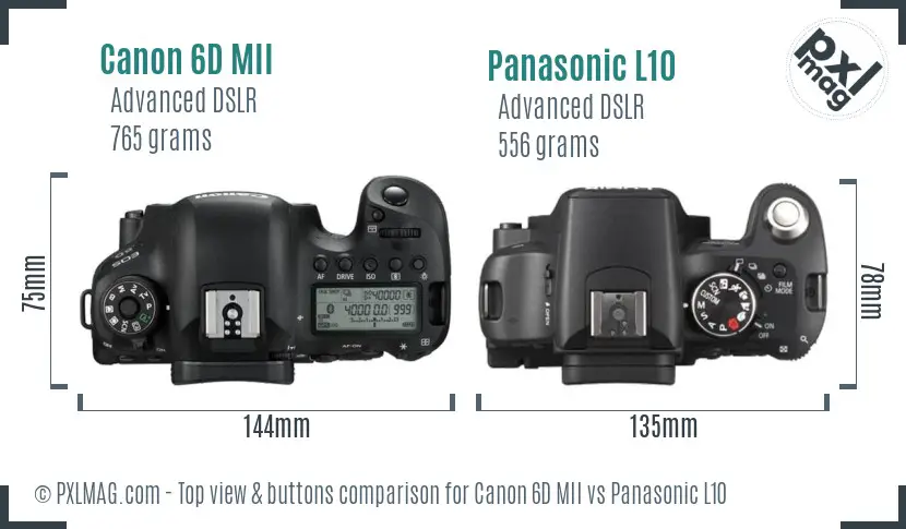 Canon 6D MII vs Panasonic L10 top view buttons comparison