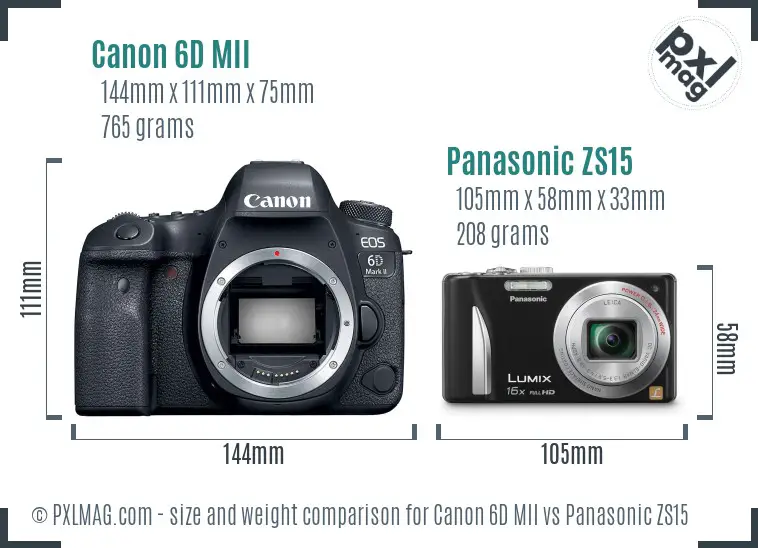 Canon 6D MII vs Panasonic ZS15 size comparison