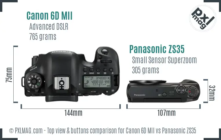 Canon 6D MII vs Panasonic ZS35 top view buttons comparison