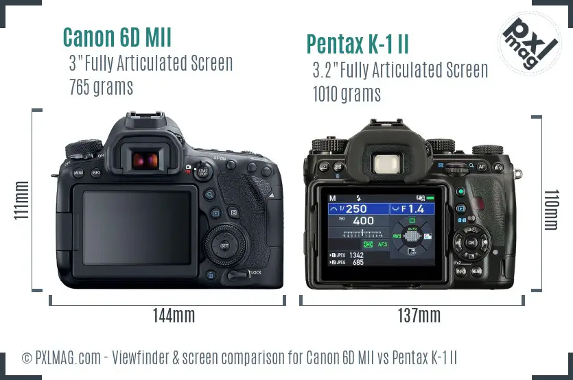 Canon 6D MII vs Pentax K-1 II Screen and Viewfinder comparison