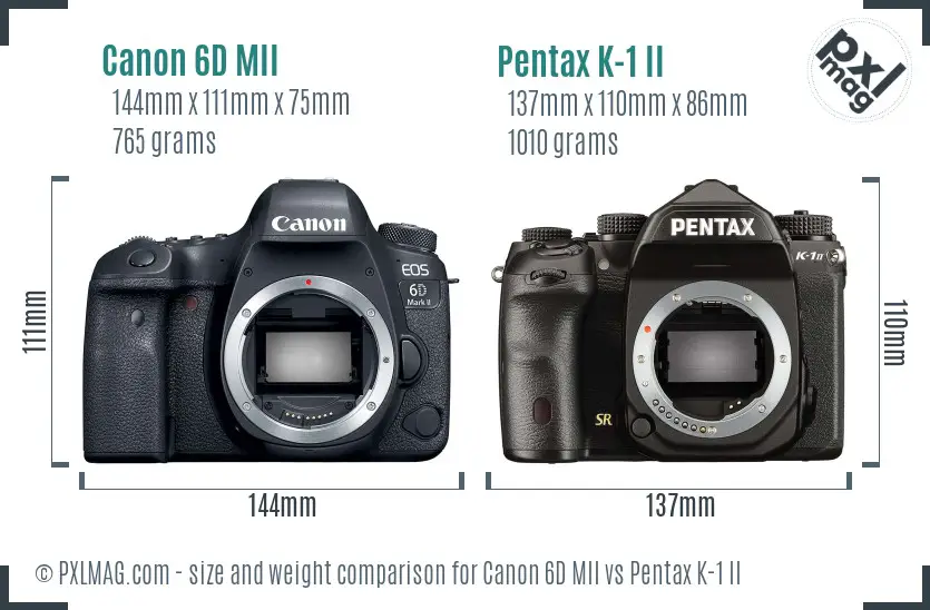 Canon 6D MII vs Pentax K-1 II size comparison
