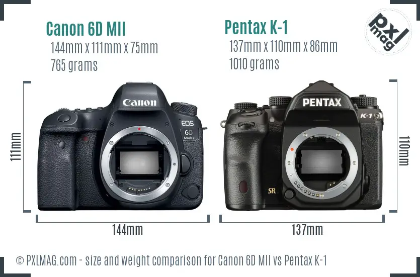 Canon 6D MII vs Pentax K-1 size comparison