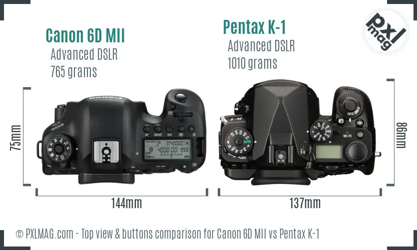 Canon 6D MII vs Pentax K-1 top view buttons comparison