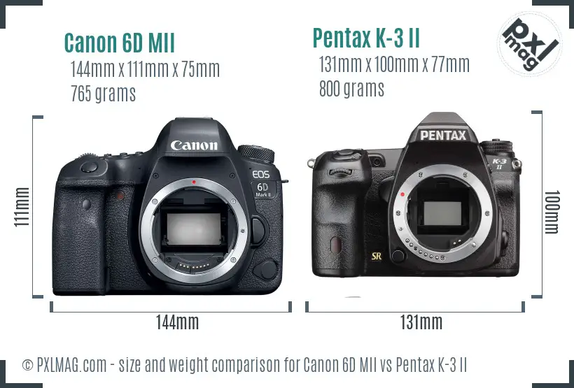 Canon 6D MII vs Pentax K-3 II size comparison