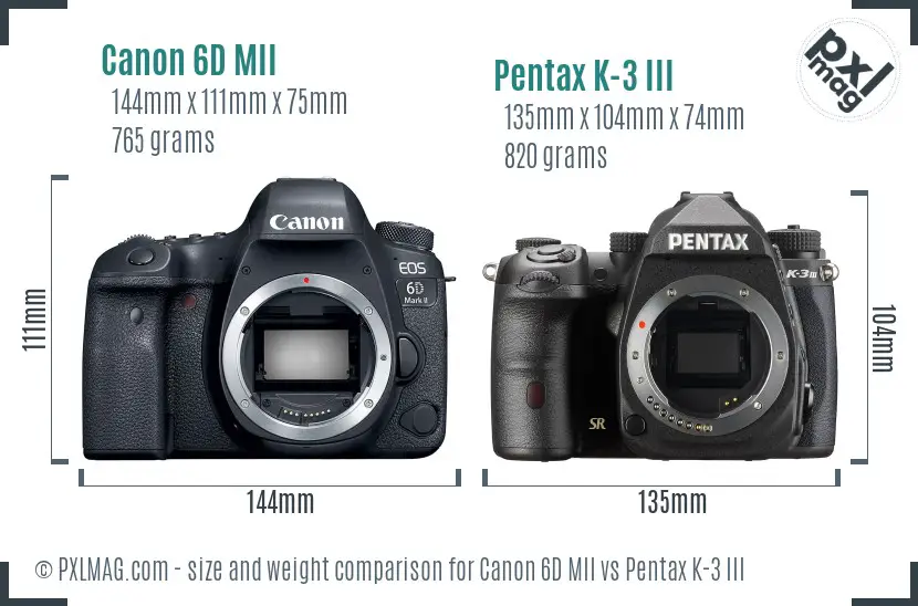 Canon 6D MII vs Pentax K-3 III size comparison