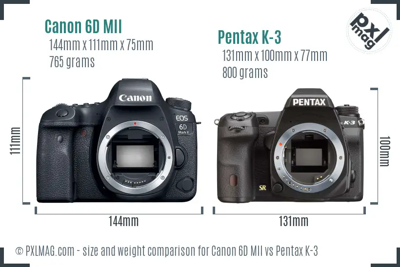 Canon 6D MII vs Pentax K-3 size comparison