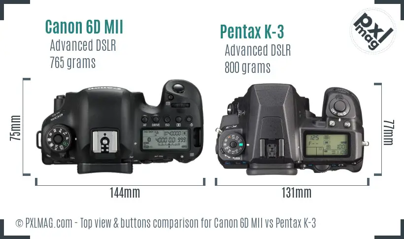Canon 6D MII vs Pentax K-3 top view buttons comparison