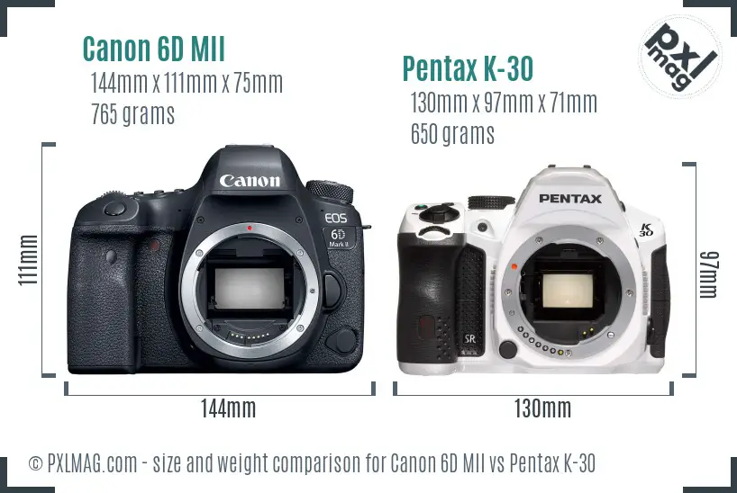 Canon 6D MII vs Pentax K-30 size comparison