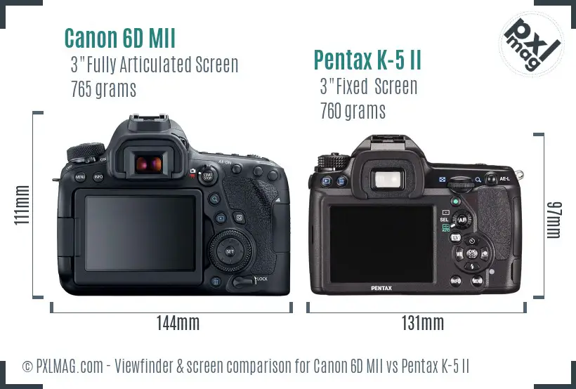 Canon 6D MII vs Pentax K-5 II Screen and Viewfinder comparison