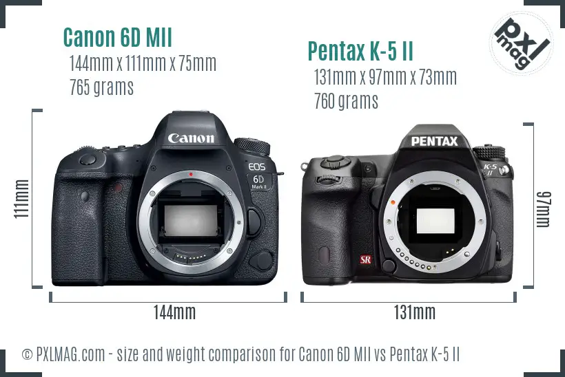 Canon 6D MII vs Pentax K-5 II size comparison