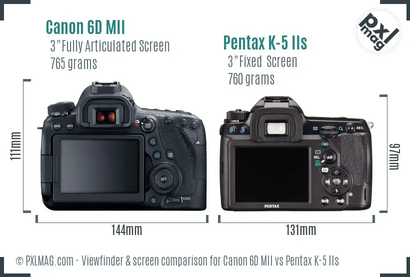 Canon 6D MII vs Pentax K-5 IIs Screen and Viewfinder comparison