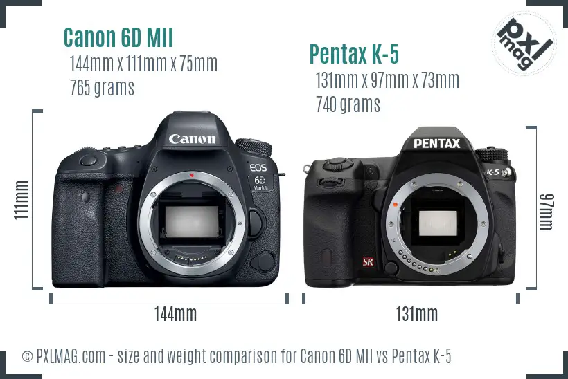 Canon 6D MII vs Pentax K-5 size comparison