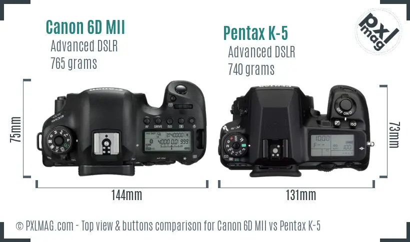 Canon 6D MII vs Pentax K-5 top view buttons comparison
