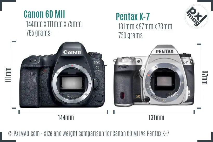 Canon 6D MII vs Pentax K-7 size comparison