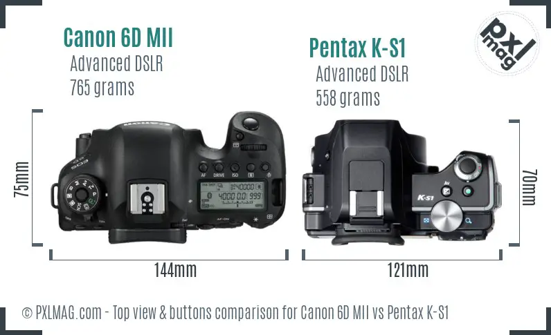 Canon 6D MII vs Pentax K-S1 top view buttons comparison