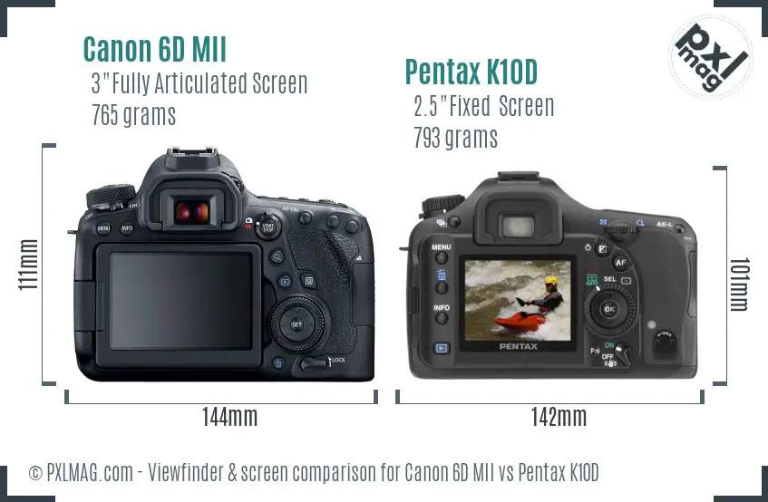 Canon 6D MII vs Pentax K10D Screen and Viewfinder comparison