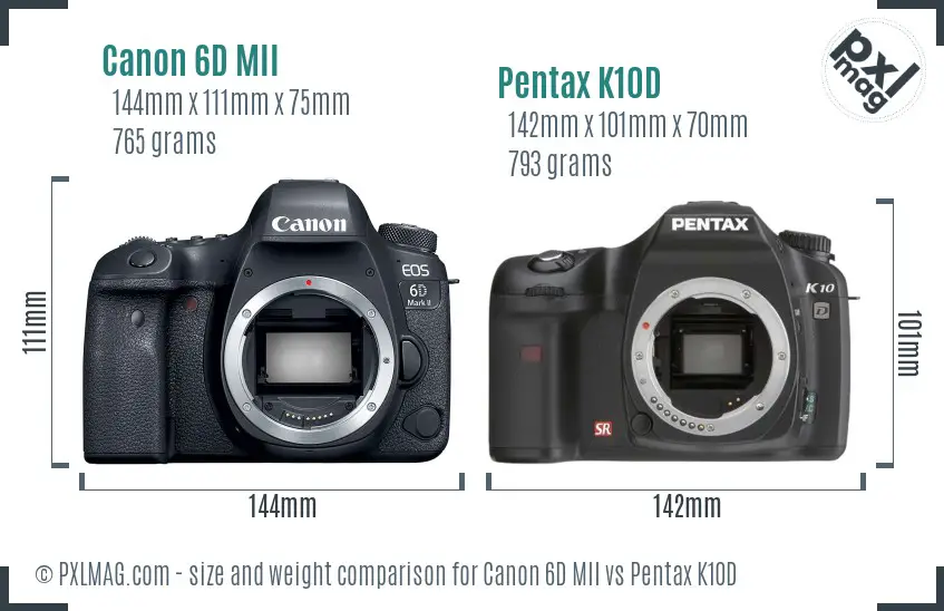 Canon 6D MII vs Pentax K10D size comparison