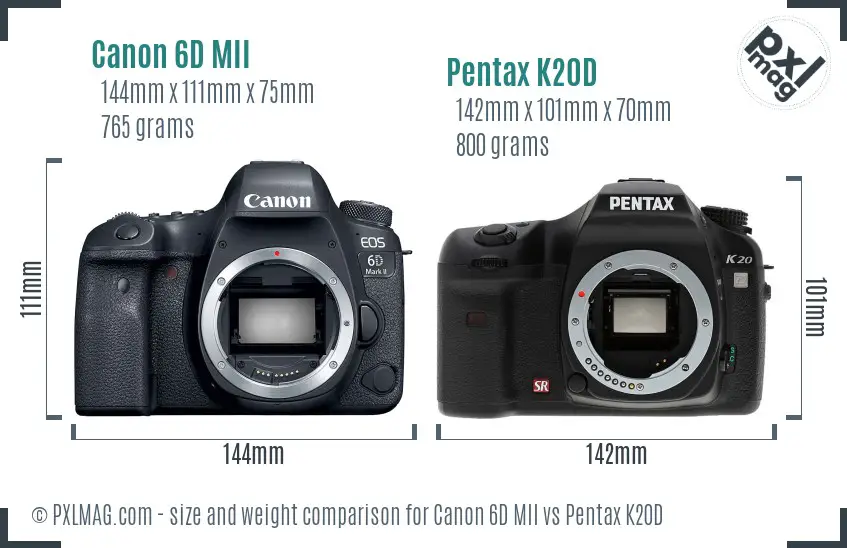 Canon 6D MII vs Pentax K20D size comparison