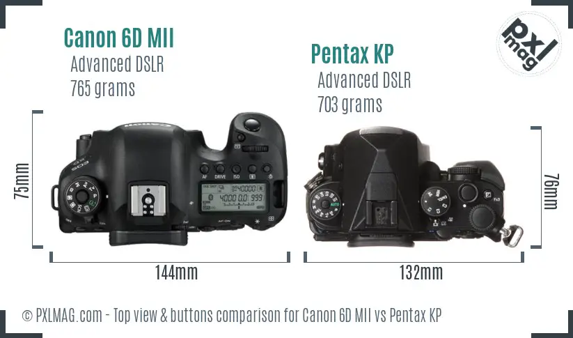 Canon 6D MII vs Pentax KP top view buttons comparison