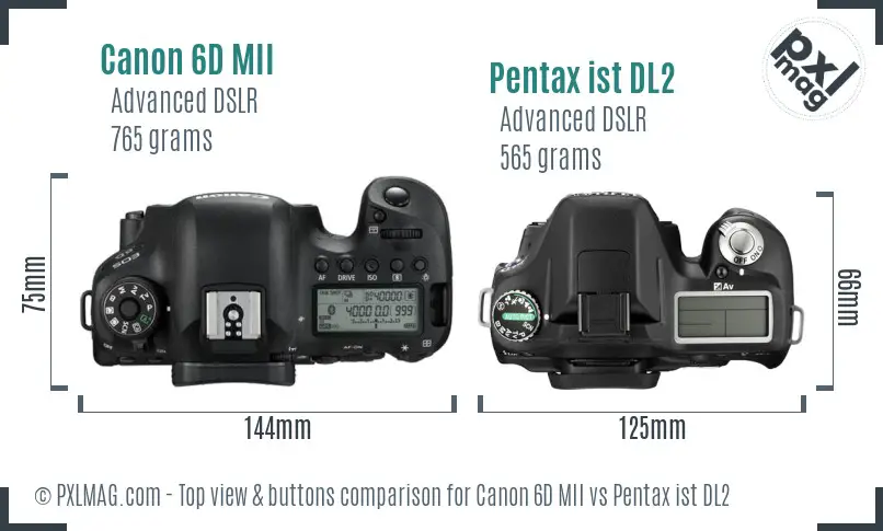 Canon 6D MII vs Pentax ist DL2 top view buttons comparison