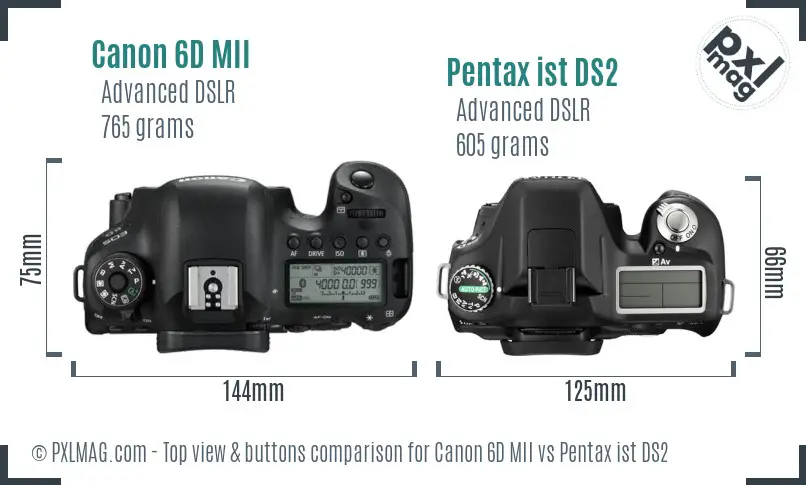 Canon 6D MII vs Pentax ist DS2 top view buttons comparison